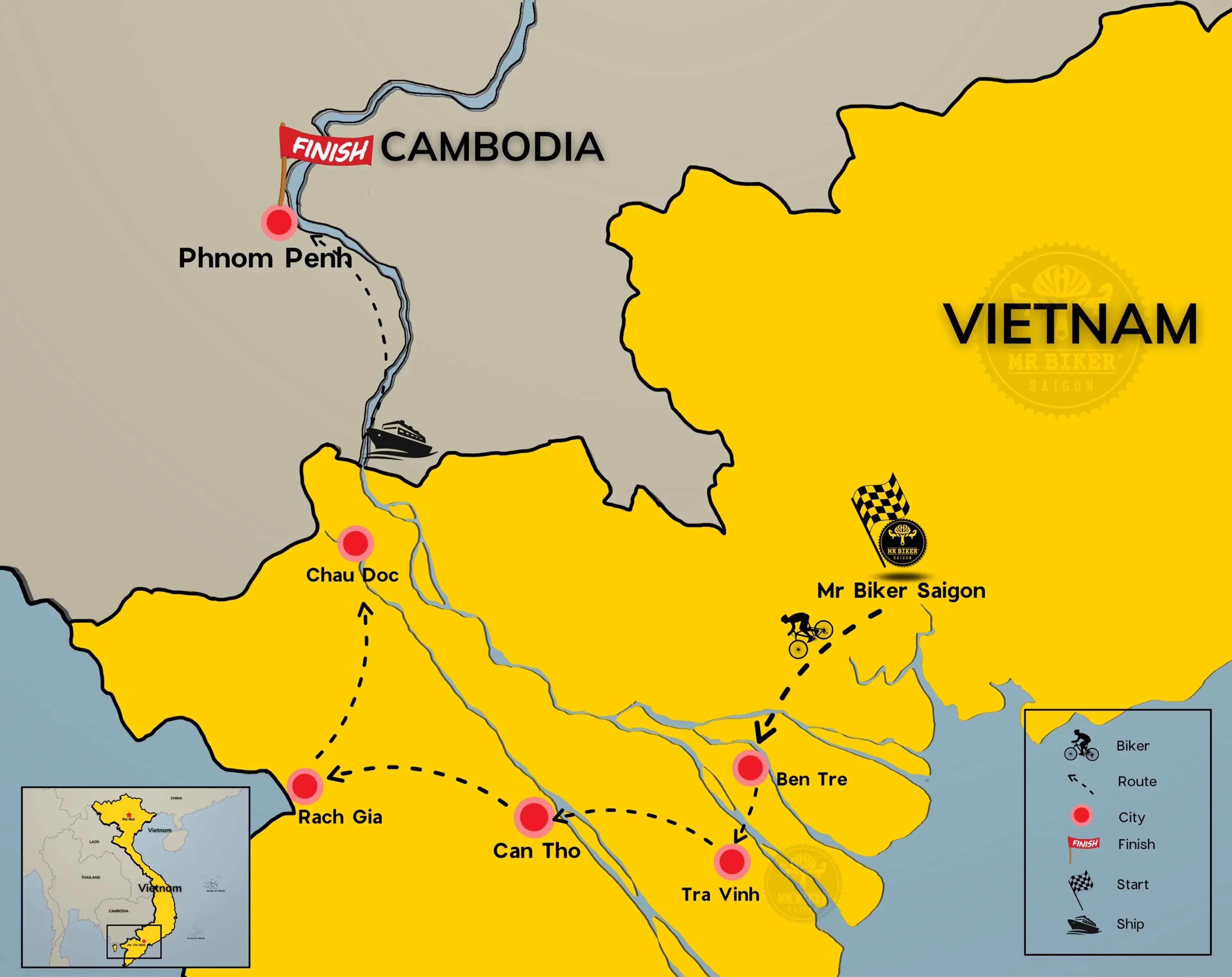 Mr Biker Saigon, Mekogn Delta to Cambodia Cycling Route